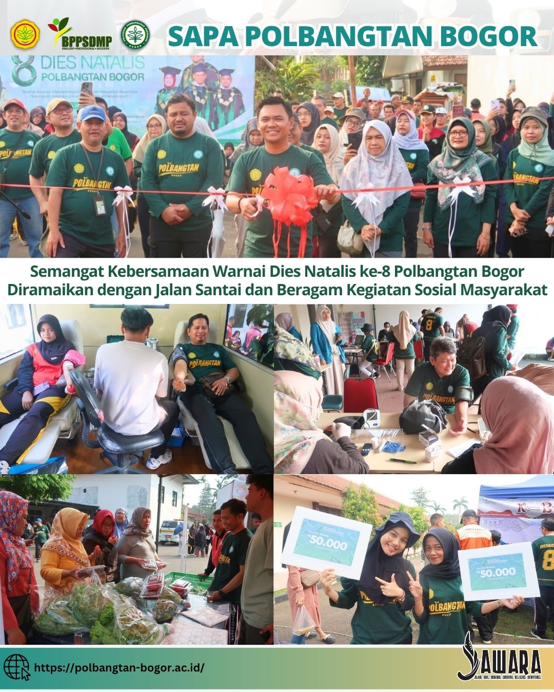 Semangat Kebersamaan Warnai Dies Natalis ke-8 Polbangtan Bogor Diramaikan dengan Jalan Santai dan Beragam Kegiatan Sosial Masyarakat