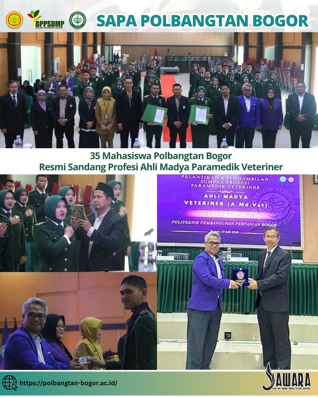 35 Mahasiswa Polbangtan Bogor Resmi Sandang Profesi Ahli Madya Paramedik Veteriner